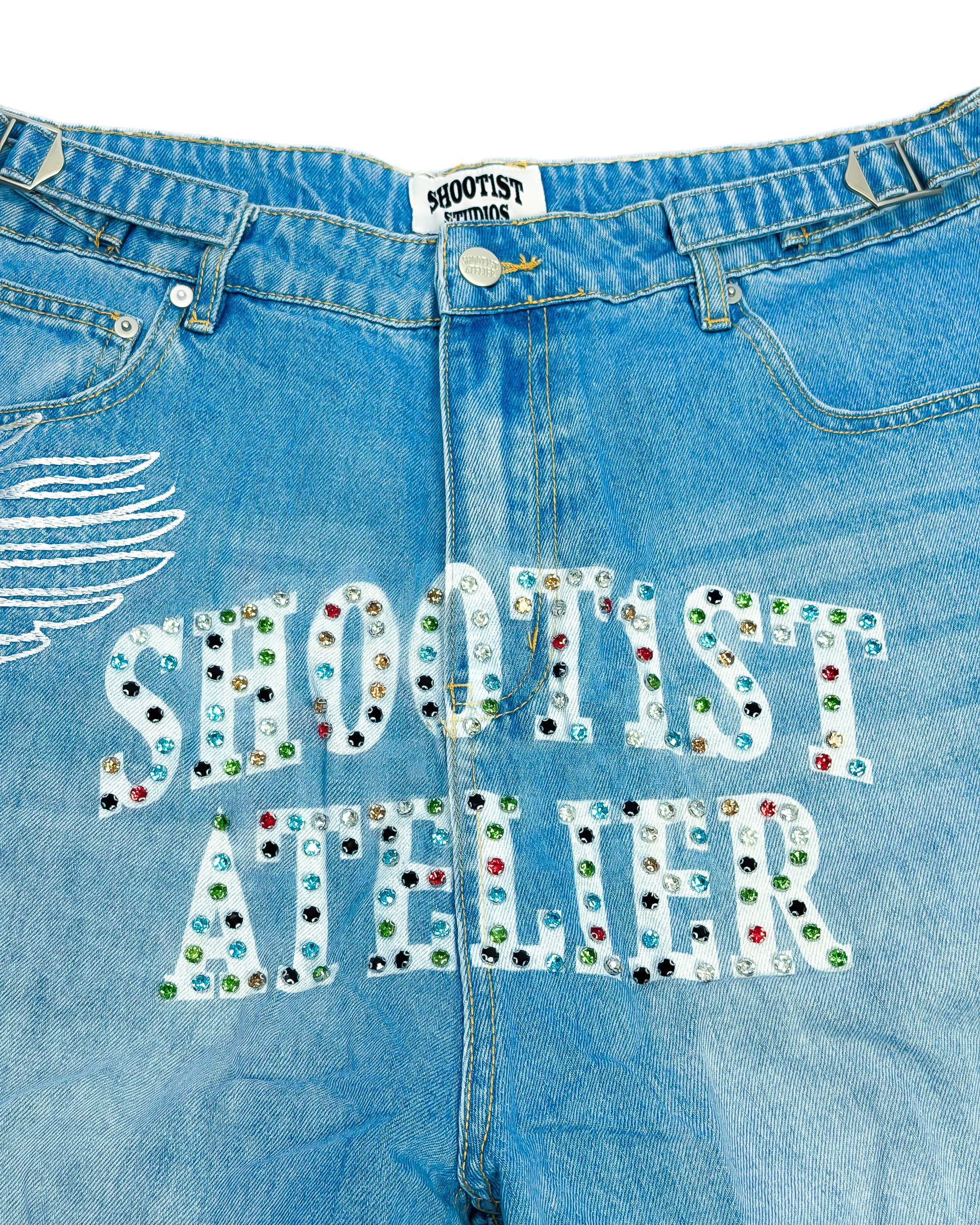 Shootist Atelier blue baggy denim shorts