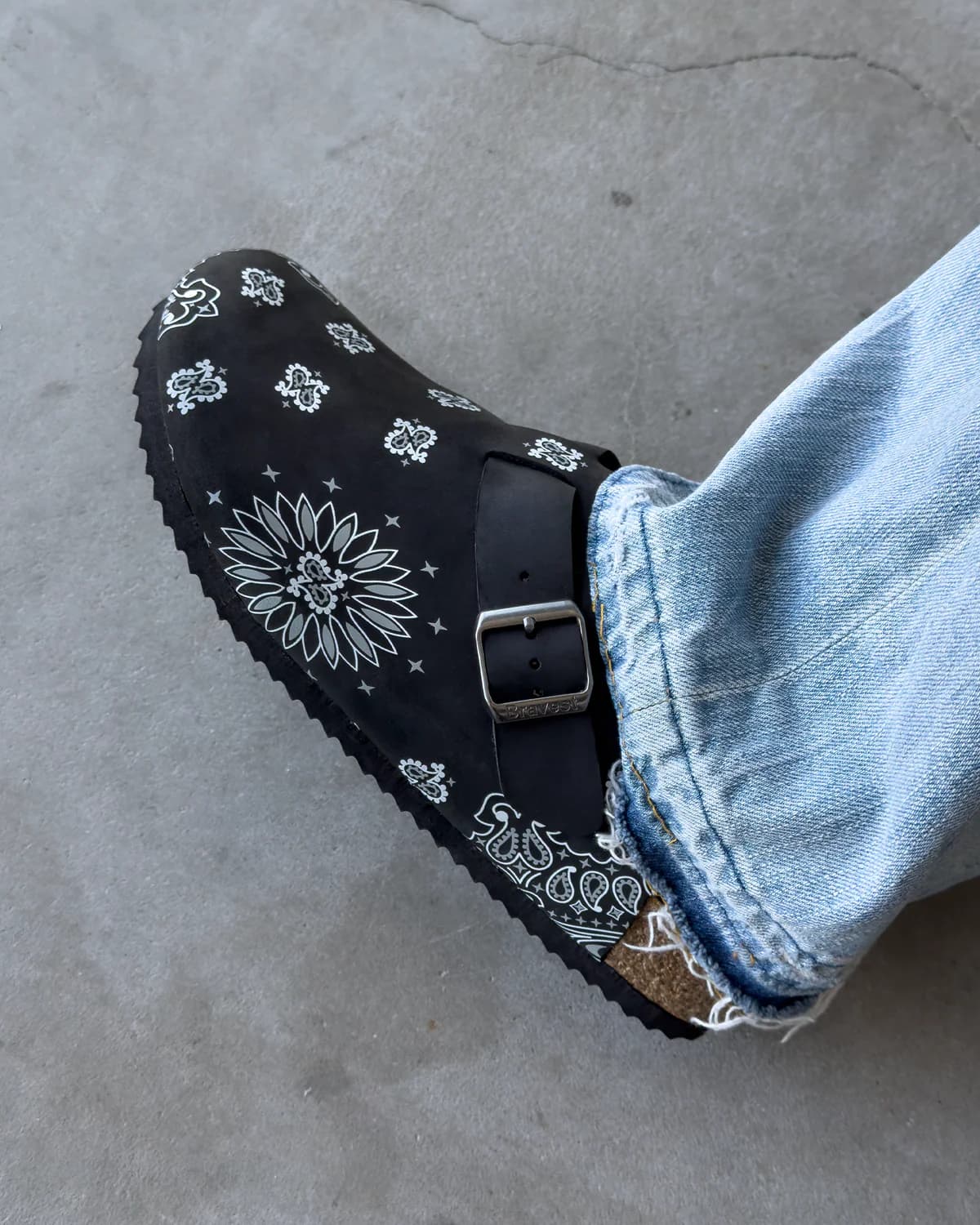 BLACK SUEDE PAISLEY CLOGS