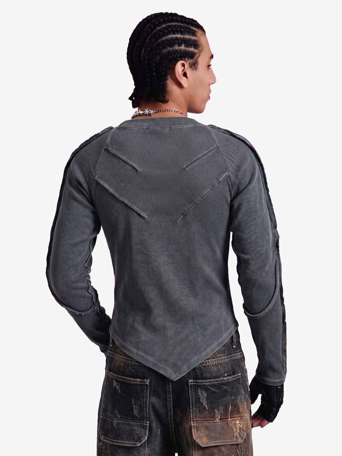 VINTAGE WASHED SCULPTED SEAM RIBBED LONG SLEEVE T-SHIRT DARK GREY