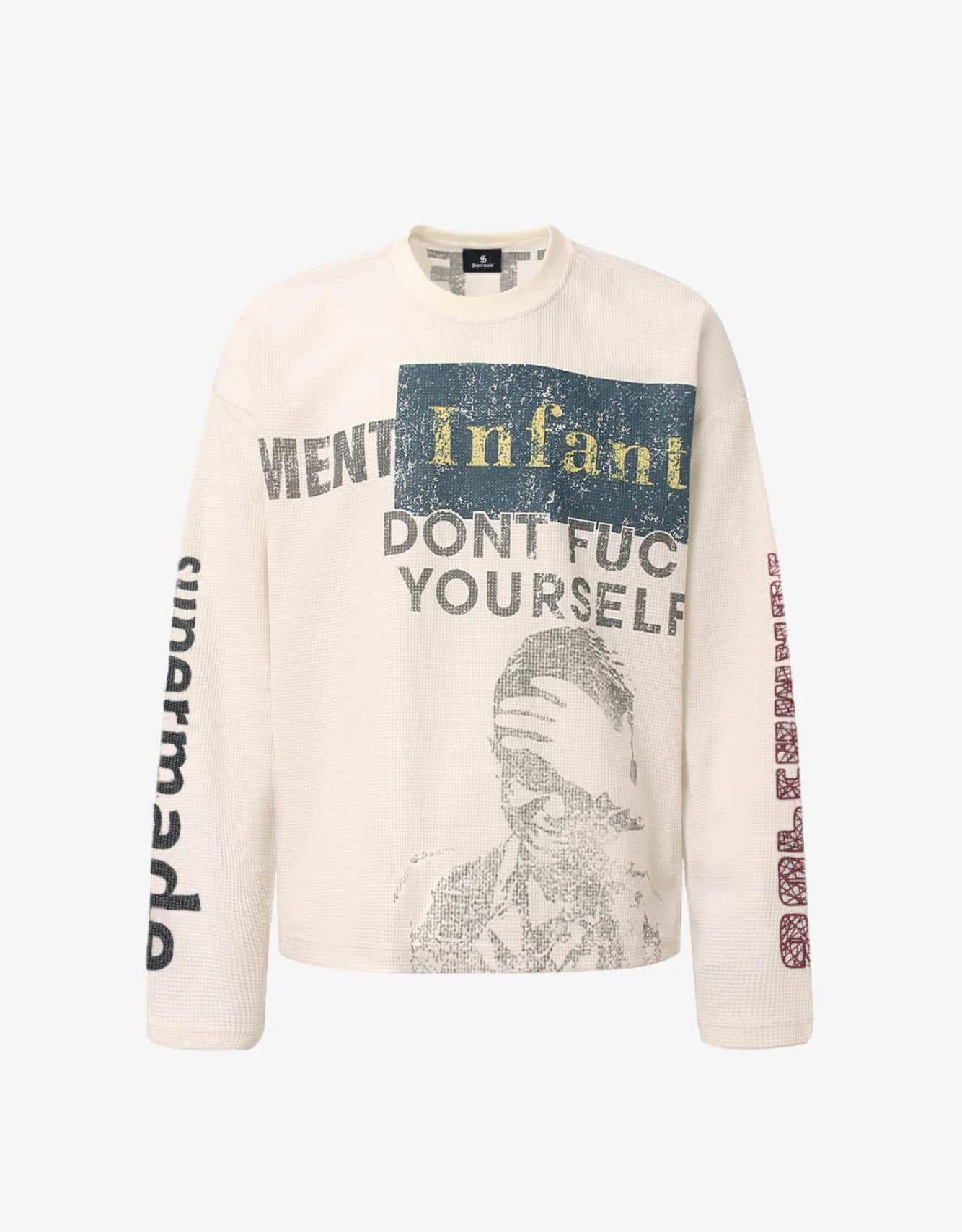 WAFFLE KNIT GRAPHIC PRINT CREWNECK SWEATSHIRT