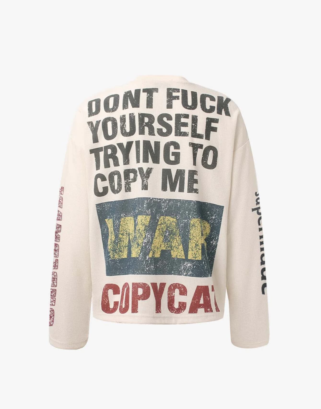 WAFFLE KNIT GRAPHIC PRINT CREWNECK SWEATSHIRT