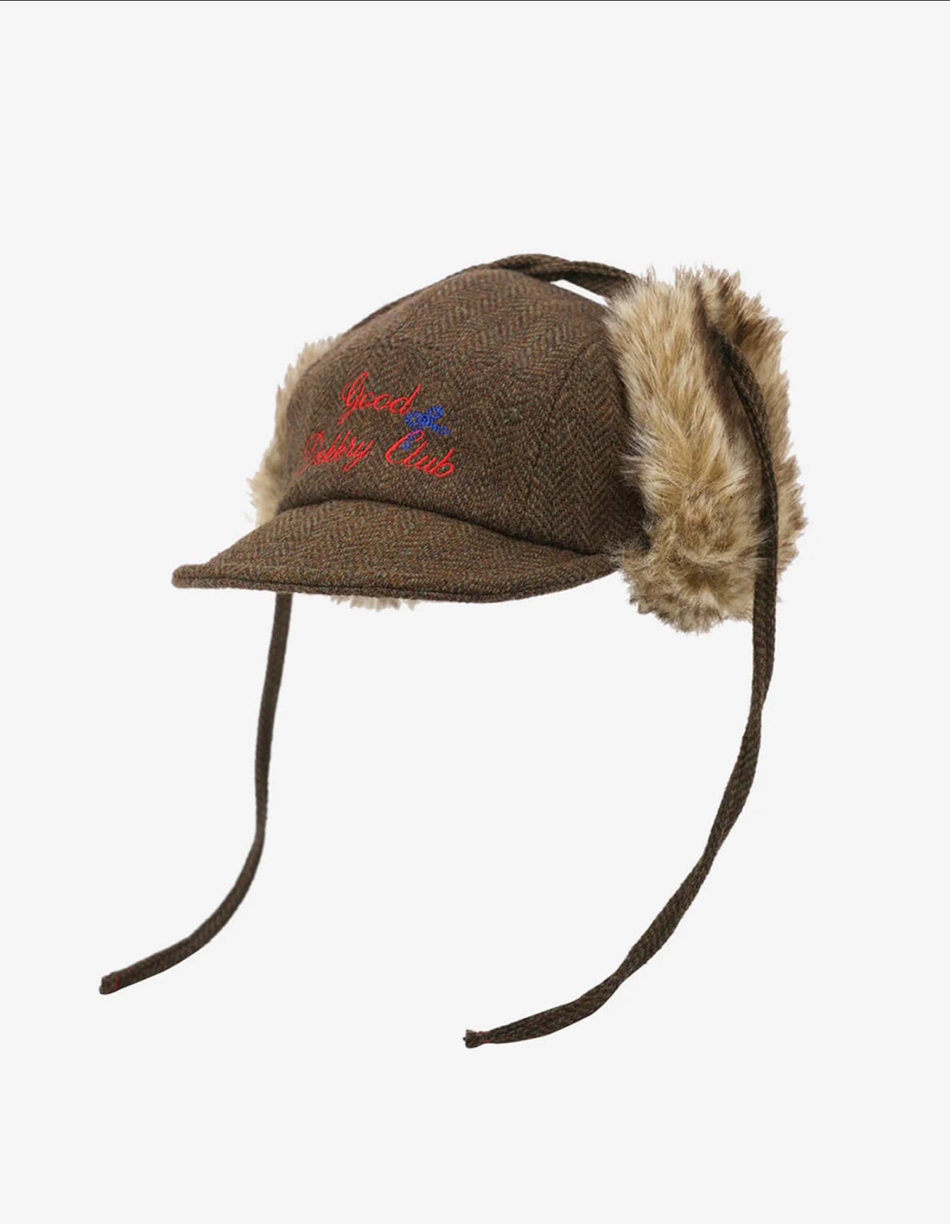 RETRO TWEED PLUSH EARFLAP EMBROIDERED LETTER CAP