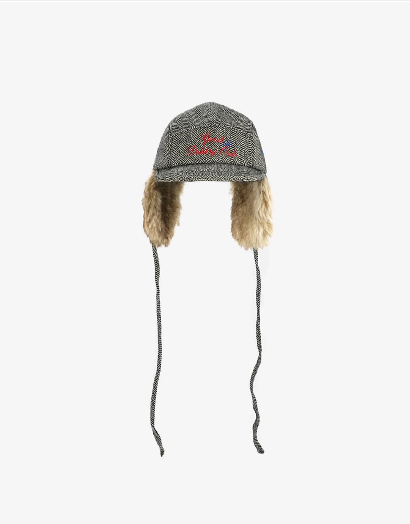 RETRO TWEED PLUSH EARFLAP EMBROIDERED LETTER CAP