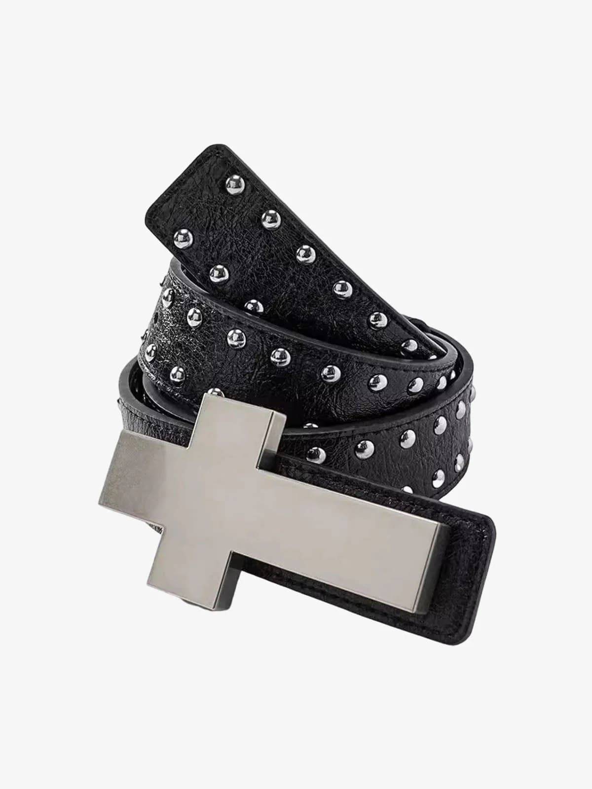 CROSS BUCKLE STUDDED CK LEATHER BELT