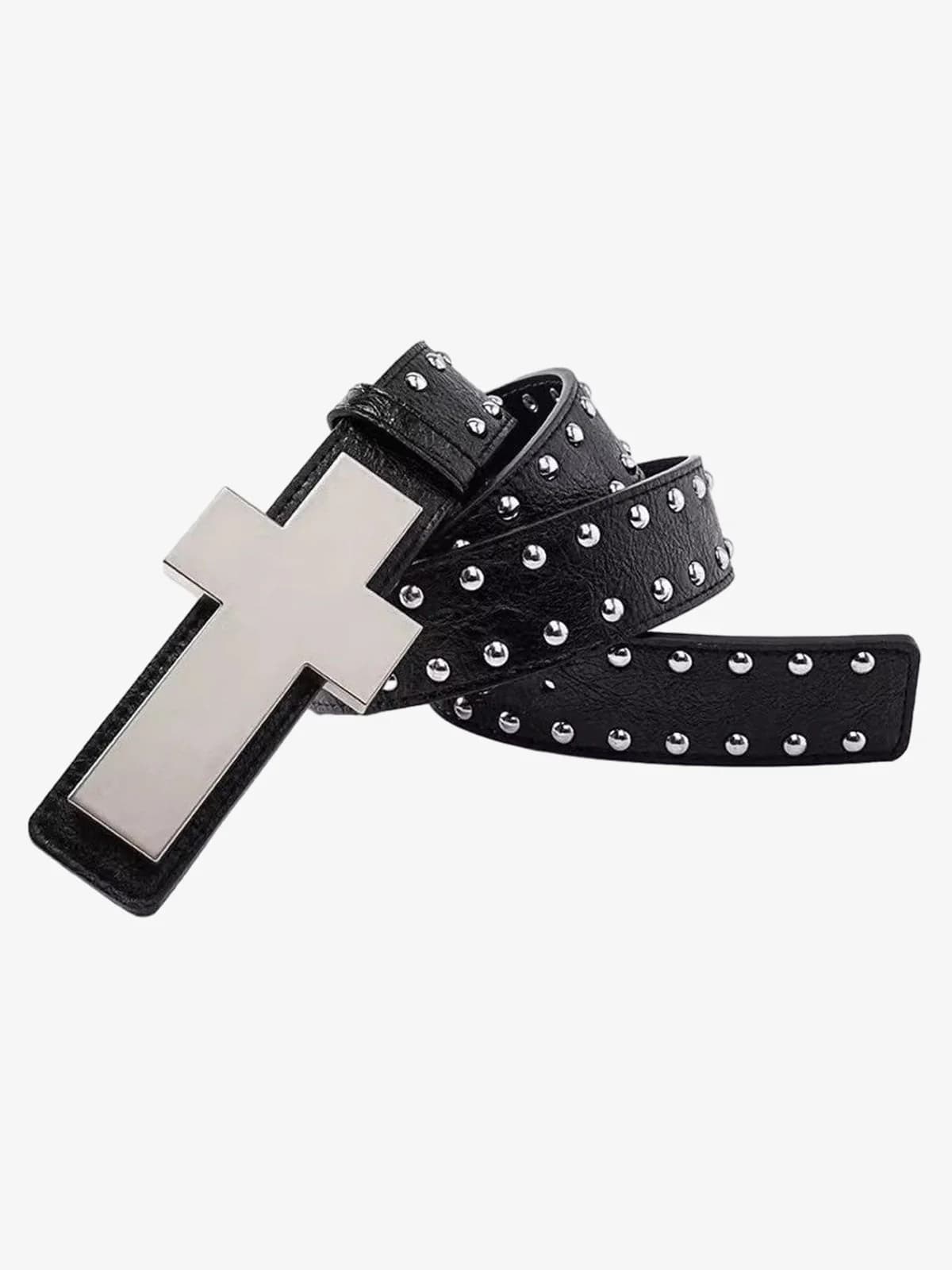 CROSS BUCKLE STUDDED CK LEATHER BELT